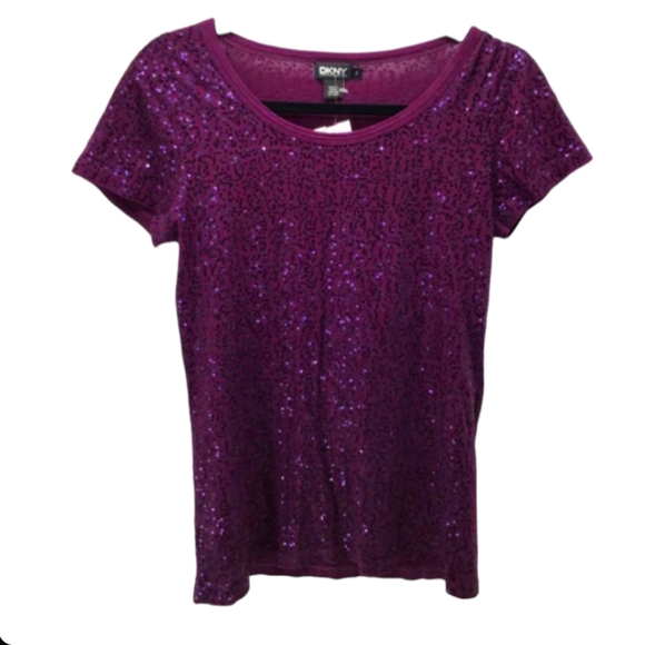 DKNY Magenta Sequined Blouse Size Medium - Picture 2 of 6
